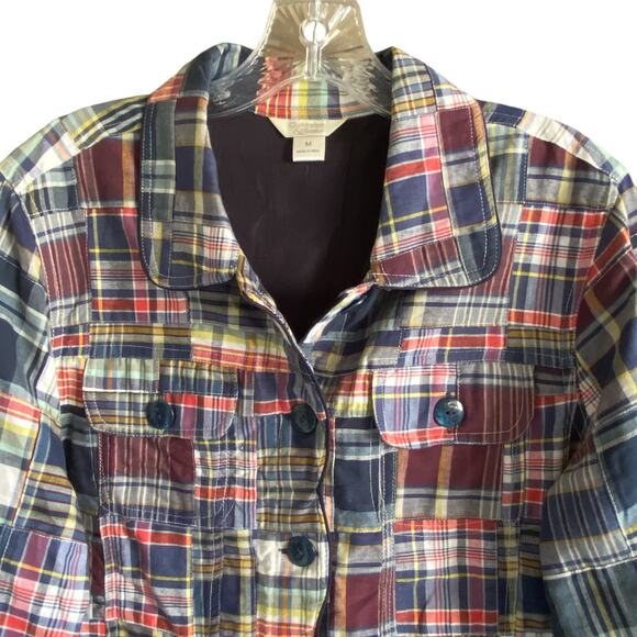 CHRISTOPHER & BANKS Madras Blazer Jacket M Preppy Patchwork Academia Classic - Picture 4 of 11